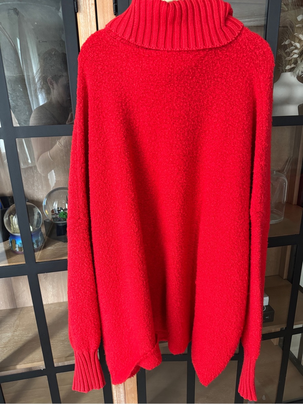 Aerie turtleneck boucle sweater textured red wool oversized rib knit tunic - Picture 7 of 7